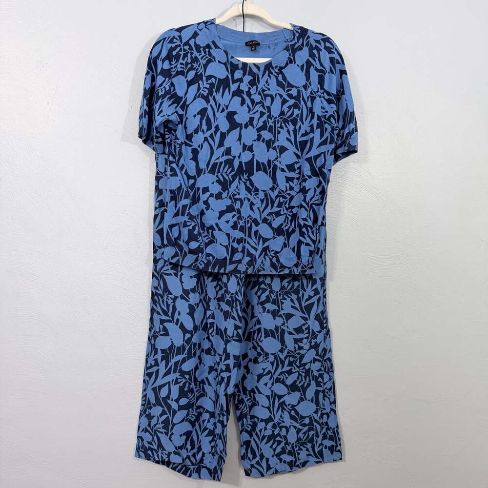 Talbots Short Sleeve Top & Pants Set Size M Blue Botanical Print